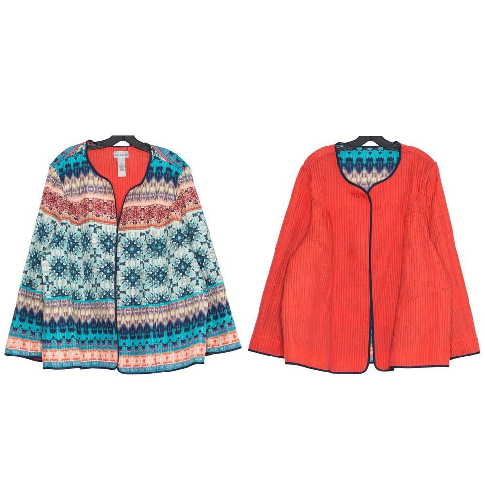 Catherines Reversible Quilted Jacket Lightweight Colorful Boho Folk Plus Size 2X